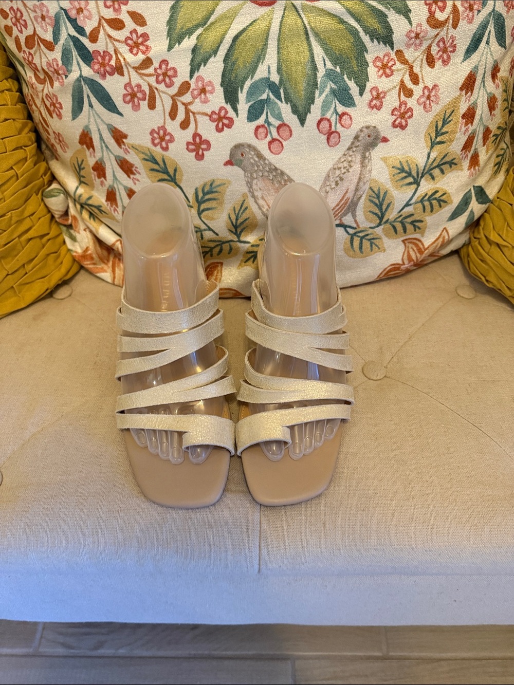 Donald J. Pliner Champagne Strappy Slide Heels